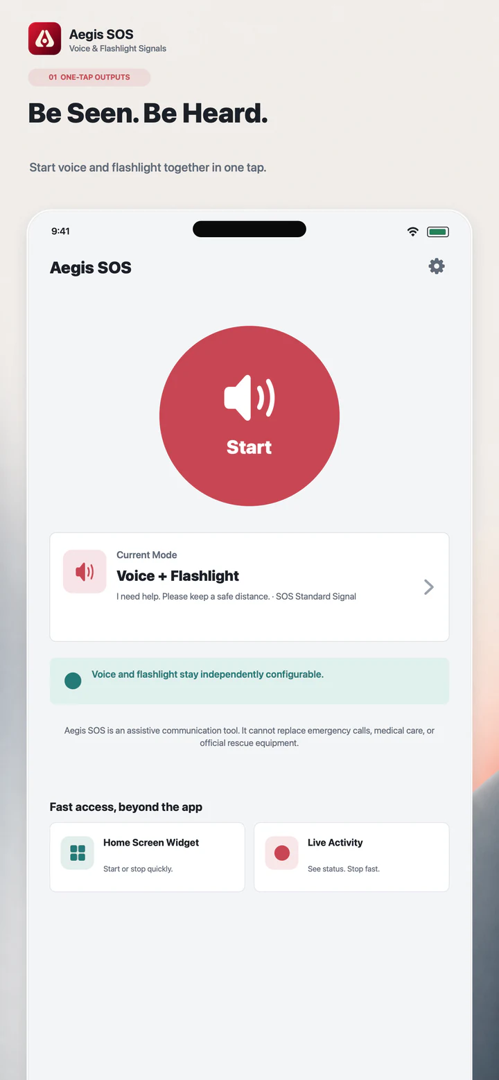 Aegis SOS 1.1 one-tap voice and flashlight controls