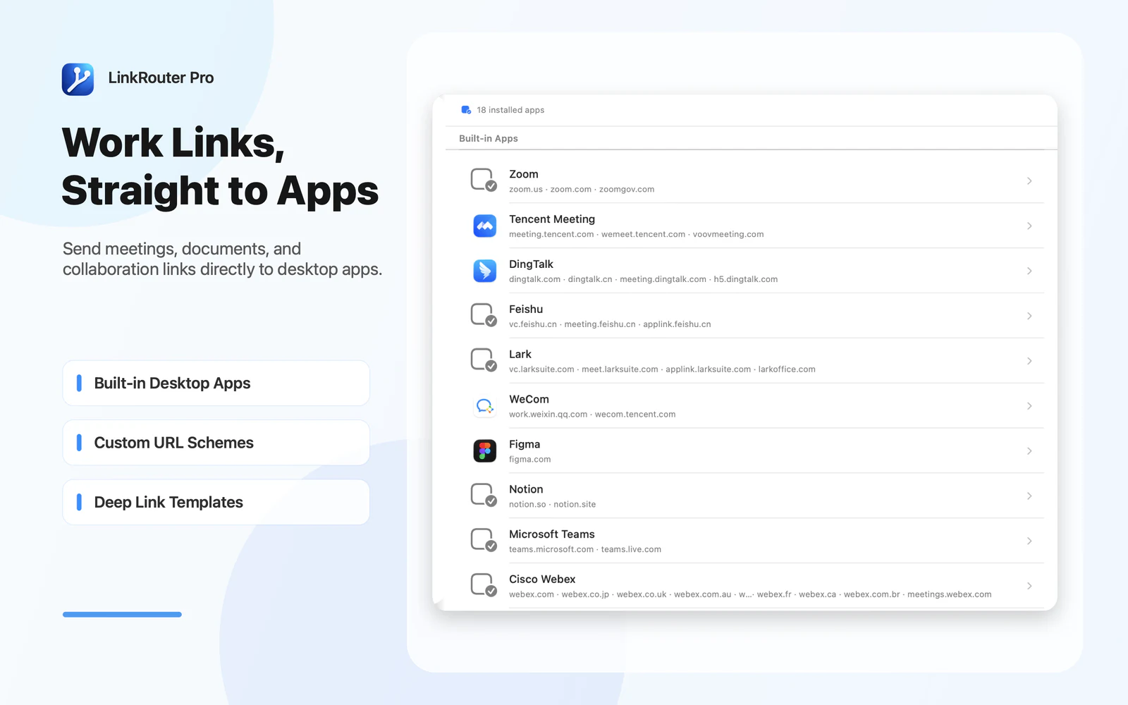 LinkRouter Pro list of built-in macOS desktop apps