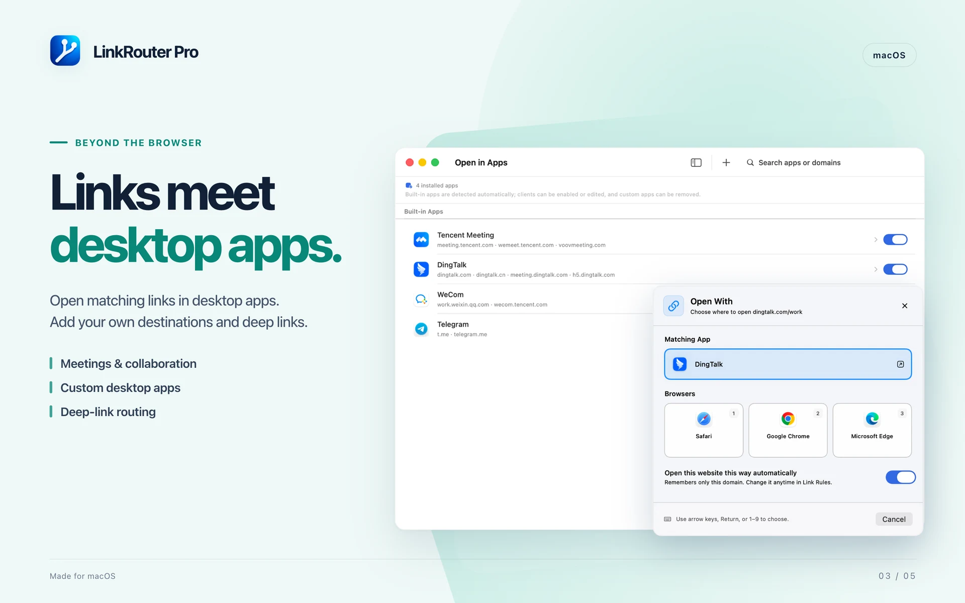 LinkRouter Pro · macOS · OPEN LINKS IN DESKTOP APPS