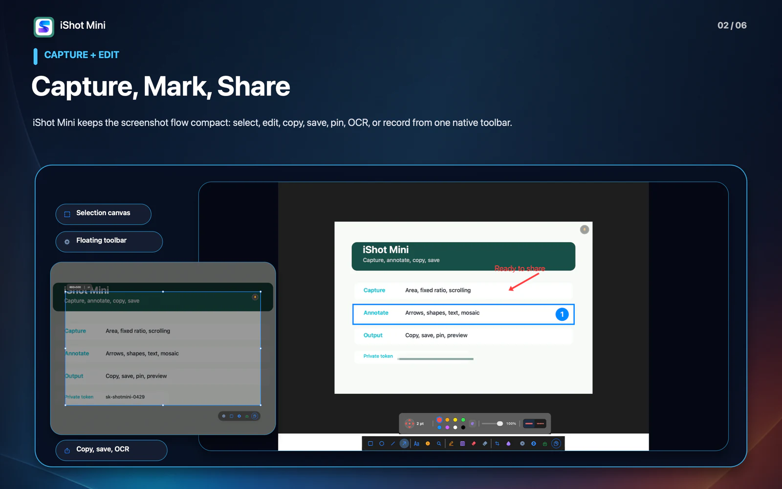 iShot Mini 1.3 capture and annotation tools on macOS