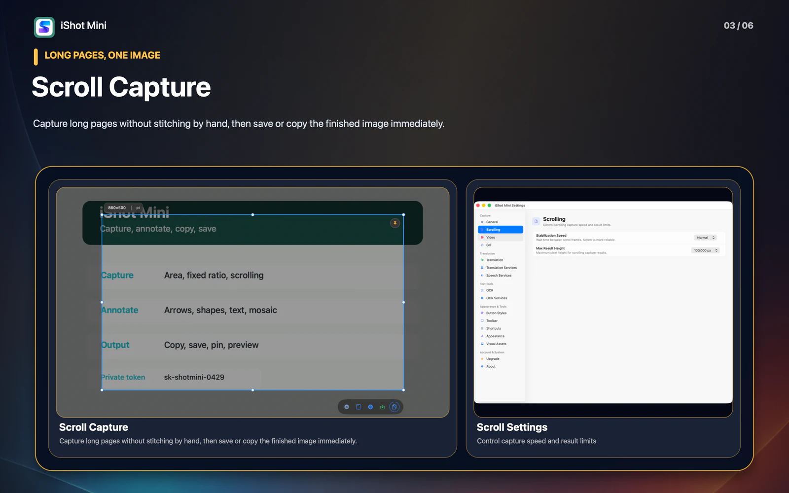 iShot Mini 1.3 scroll capture on macOS