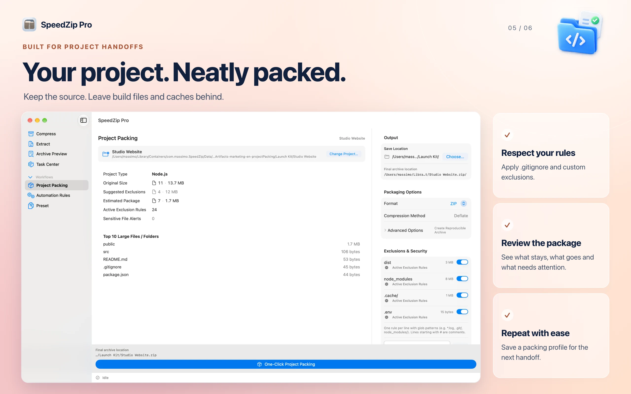 Pack projects and manage tasks