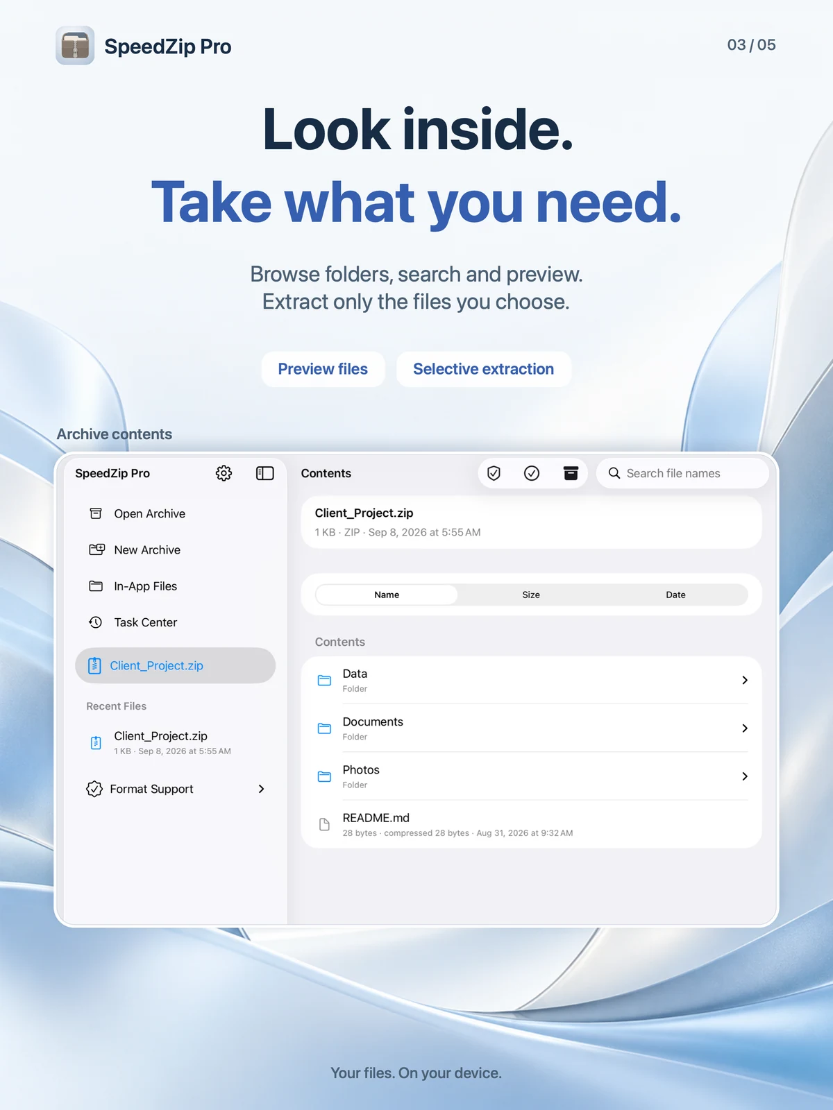 SpeedZip Pro · iPad · LOOK INSIDE BEFORE EXTRACTING