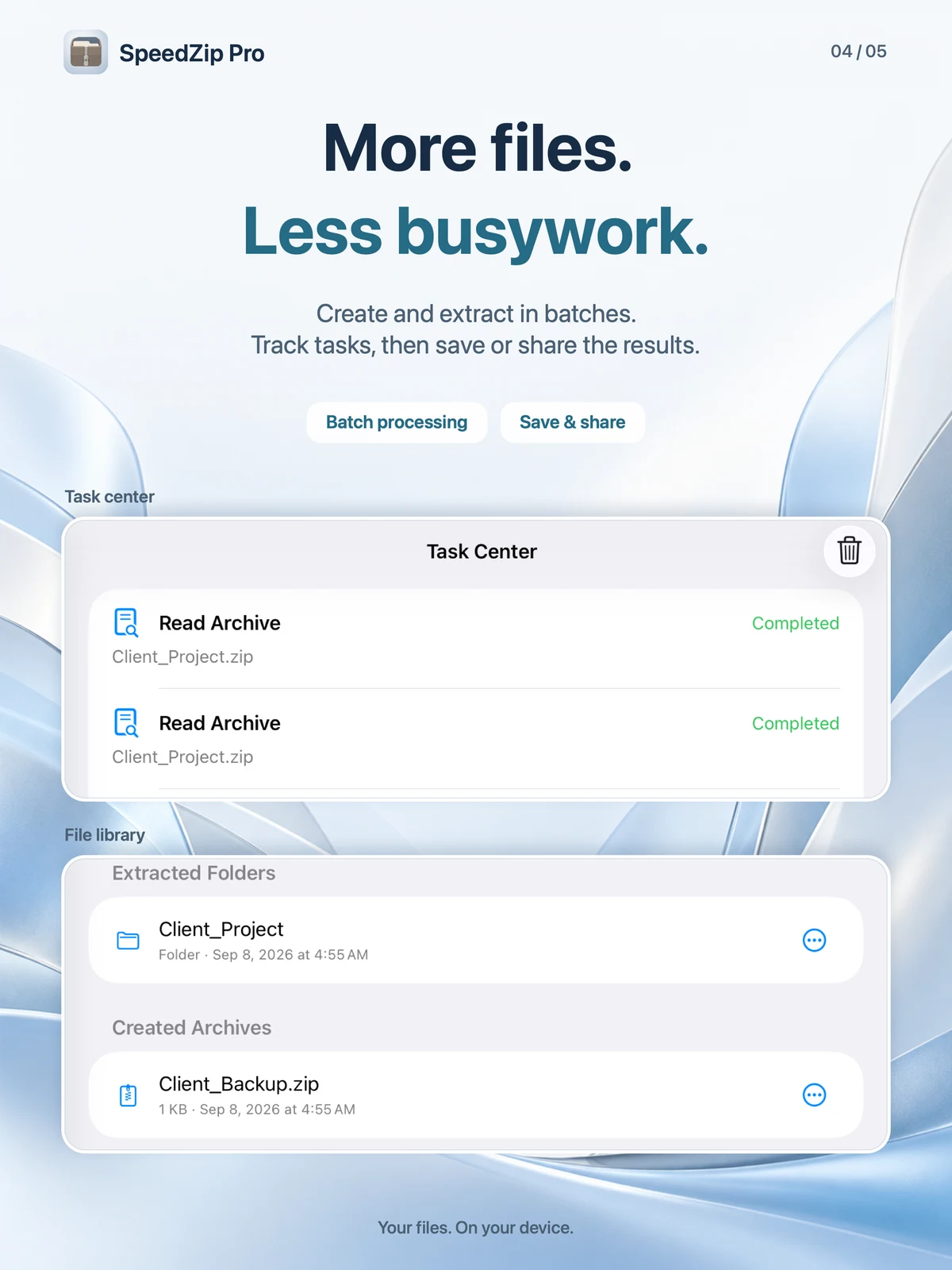 SpeedZip Pro · iPad · WORK IN BATCHES