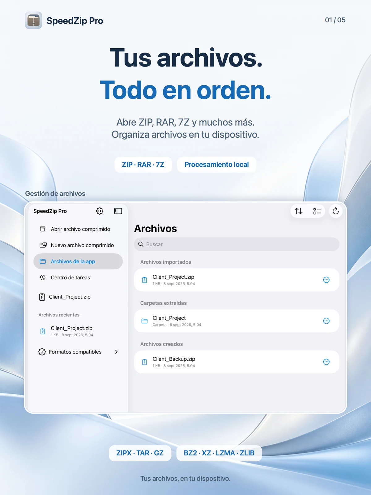 SpeedZip Pro · iPad · ABRE Y EXTRAE