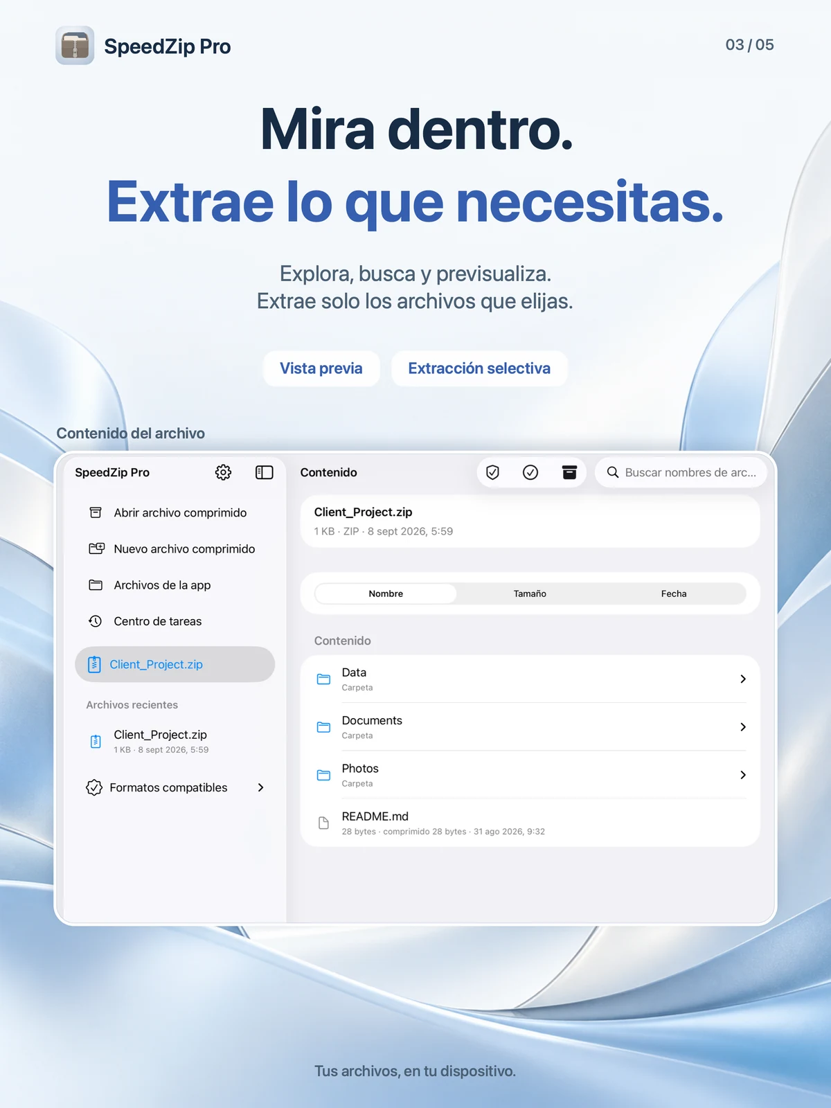 SpeedZip Pro · iPad · EXPLORA ANTES DE EXTRAER