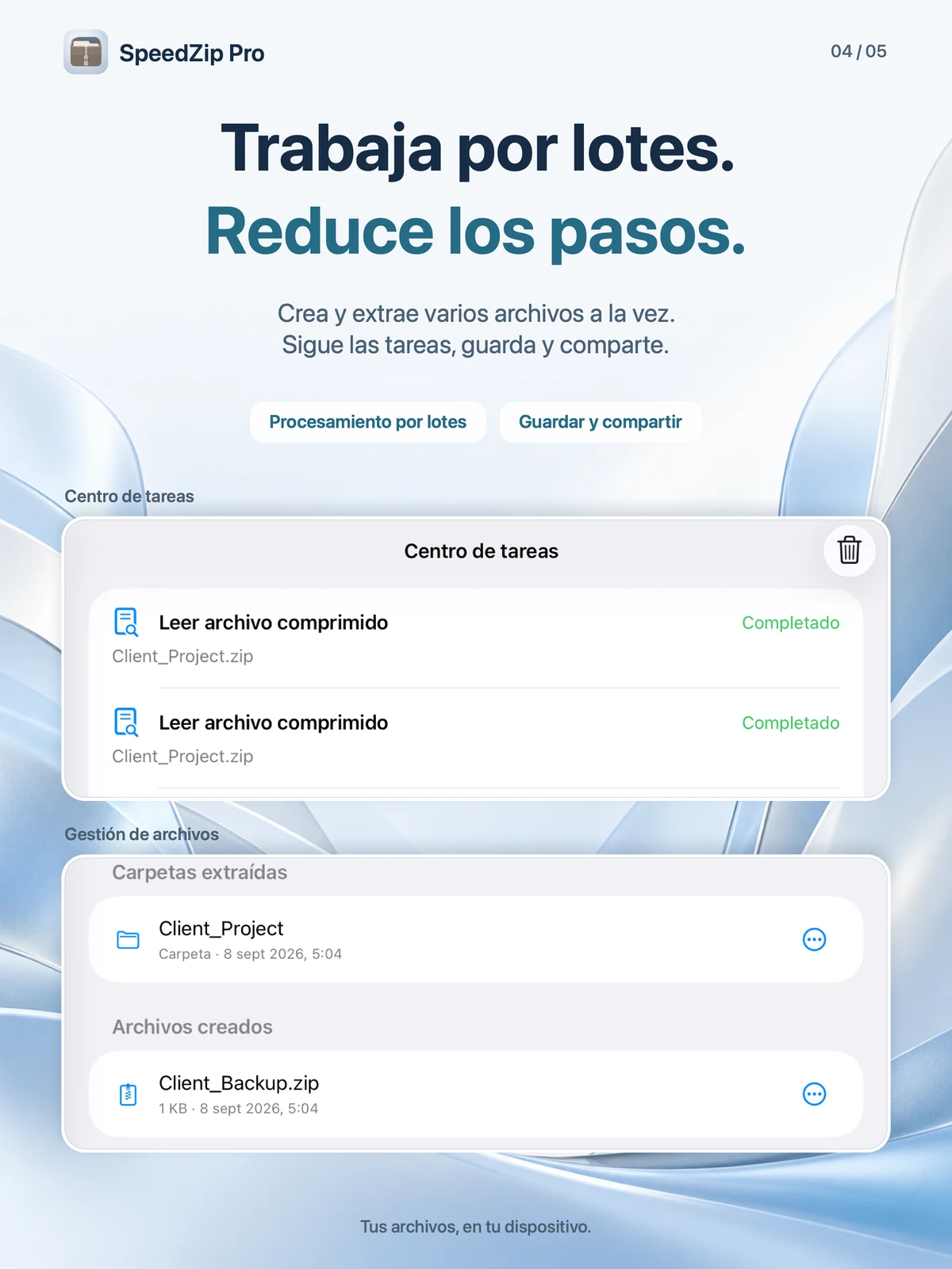 SpeedZip Pro · iPad · TRABAJA POR LOTES