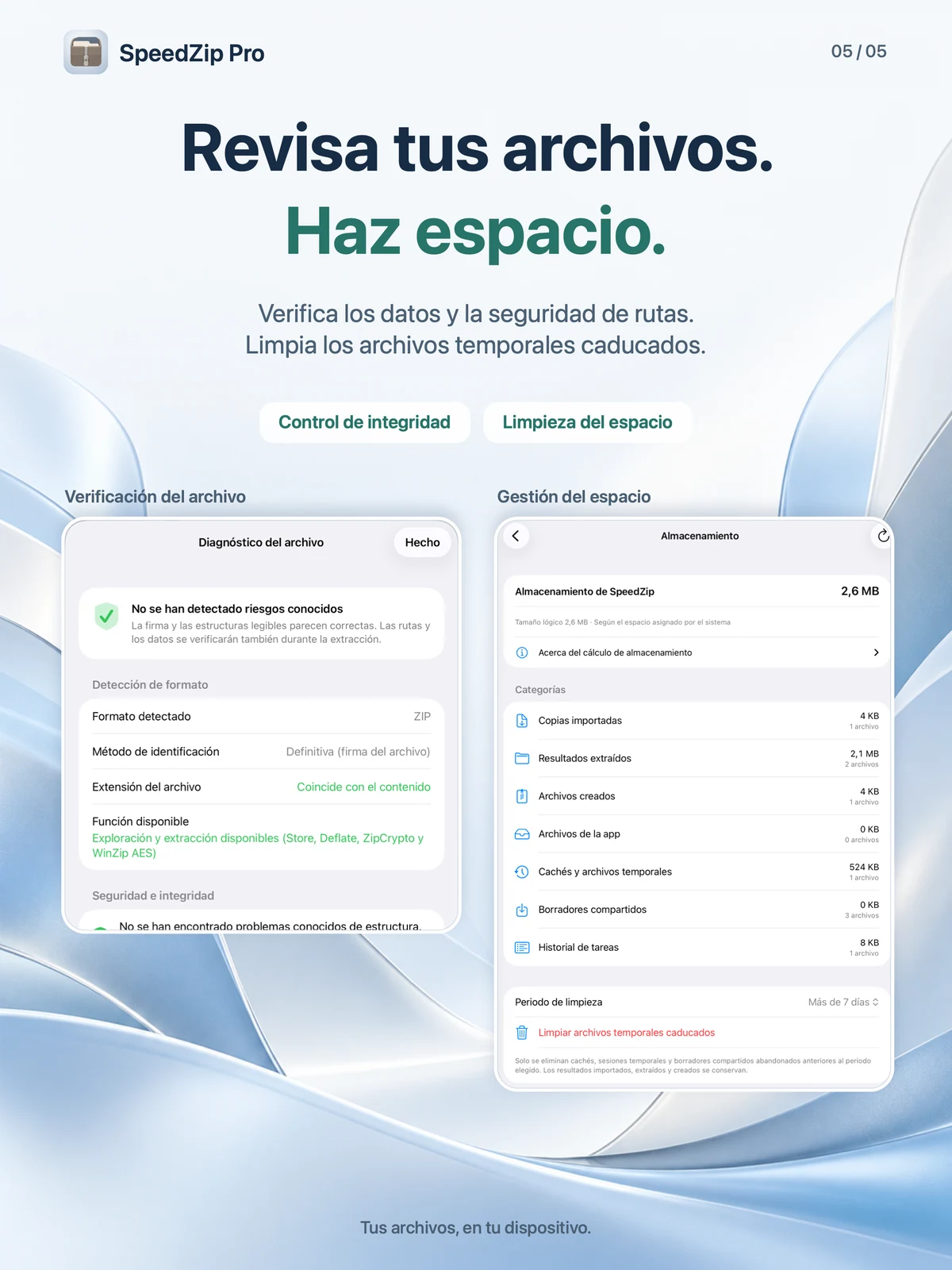 SpeedZip Pro · iPad · VERIFICA Y LIMPIA
