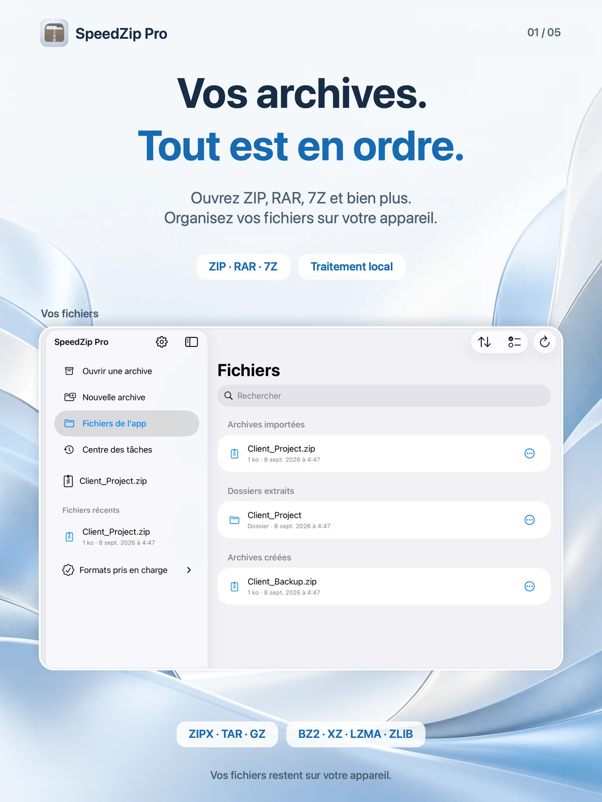 SpeedZip Pro · iPad · OUVRIR ET EXTRAIRE