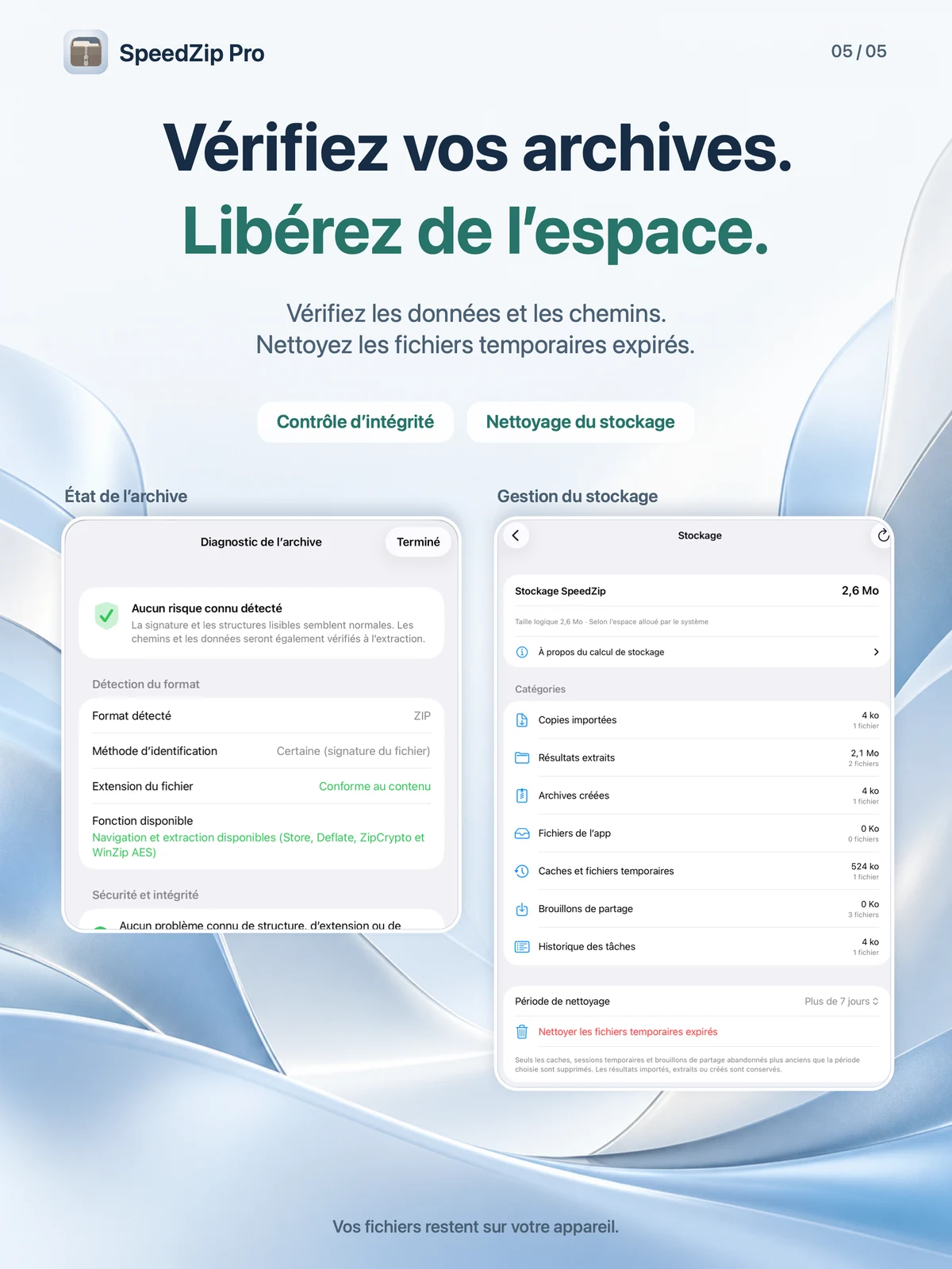 SpeedZip Pro · iPad · VÉRIFIER ET NETTOYER
