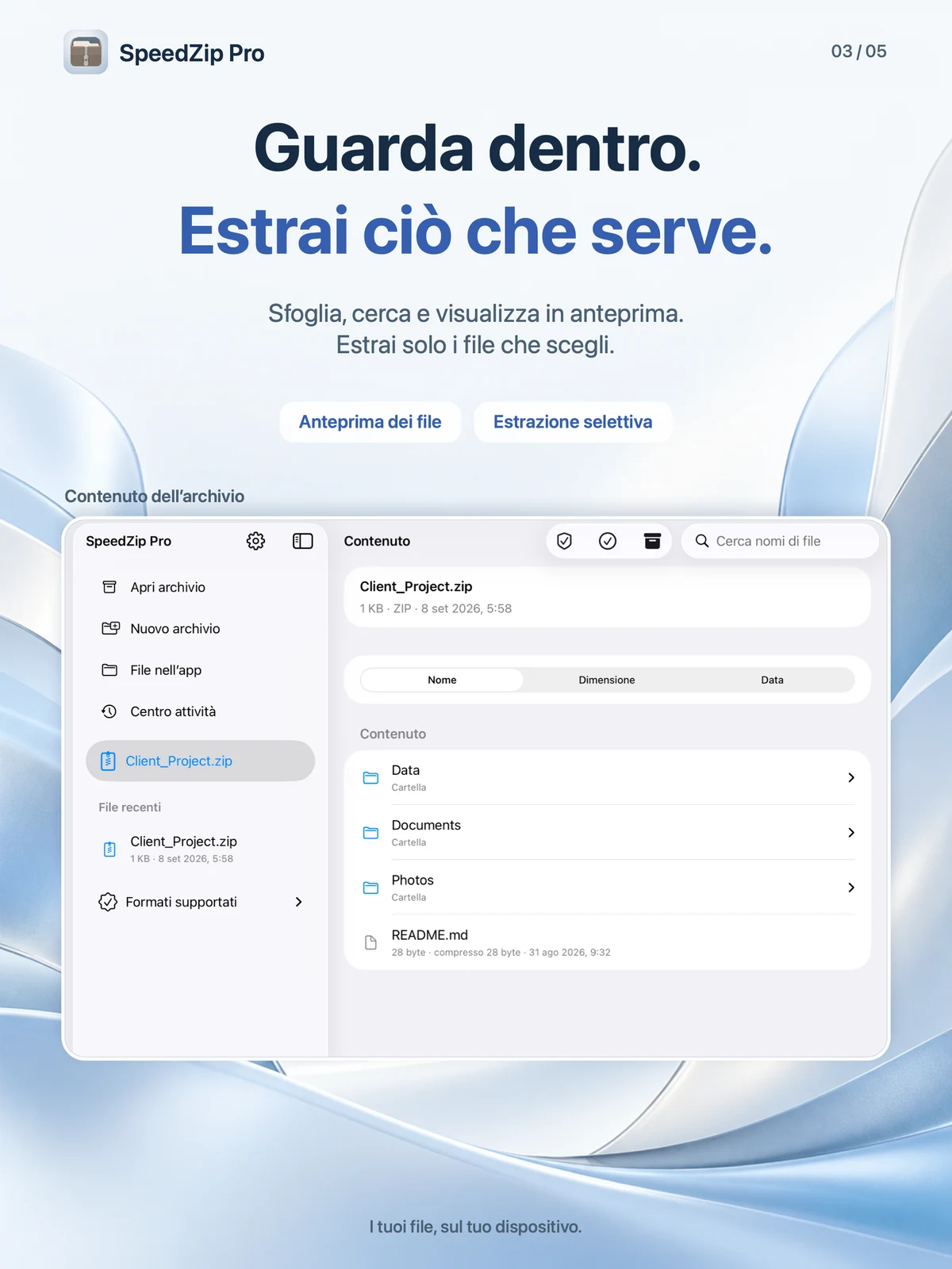 SpeedZip Pro · iPad · GUARDA DENTRO PRIMA DI ESTRARRE
