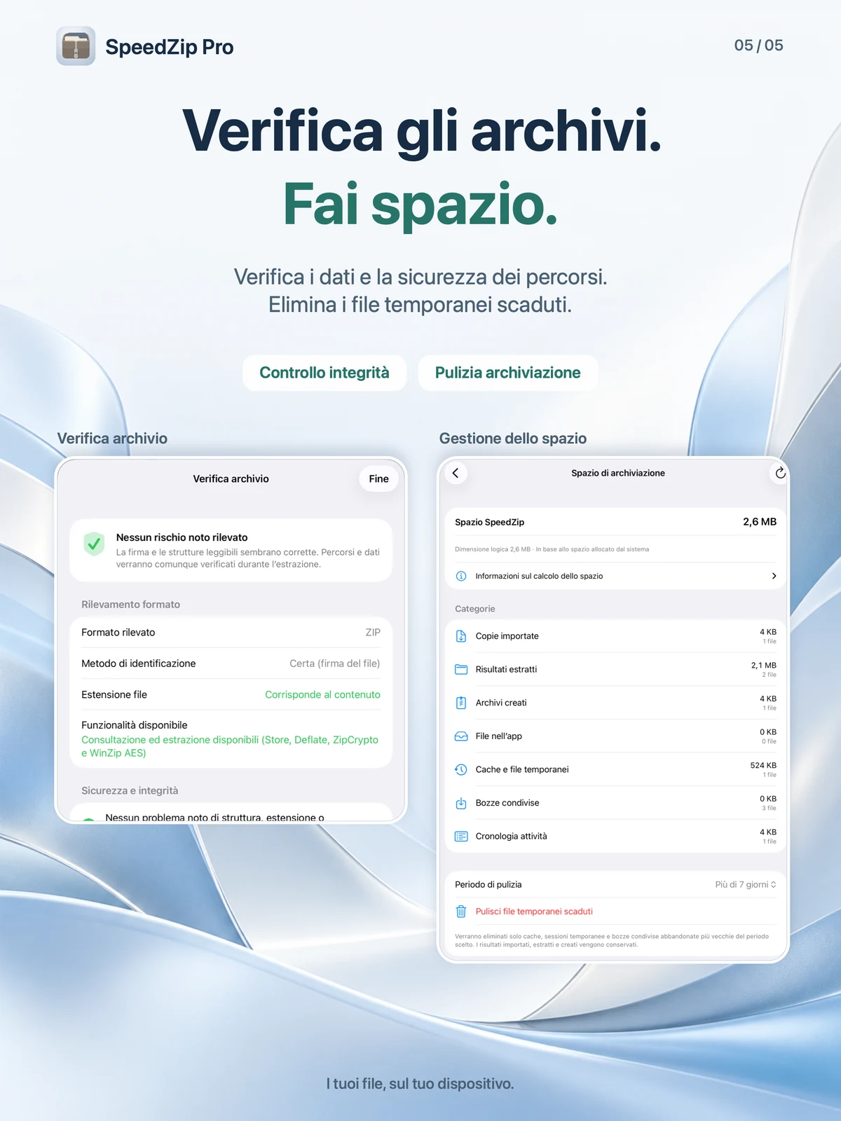 SpeedZip Pro · iPad · VERIFICA E LIBERA SPAZIO