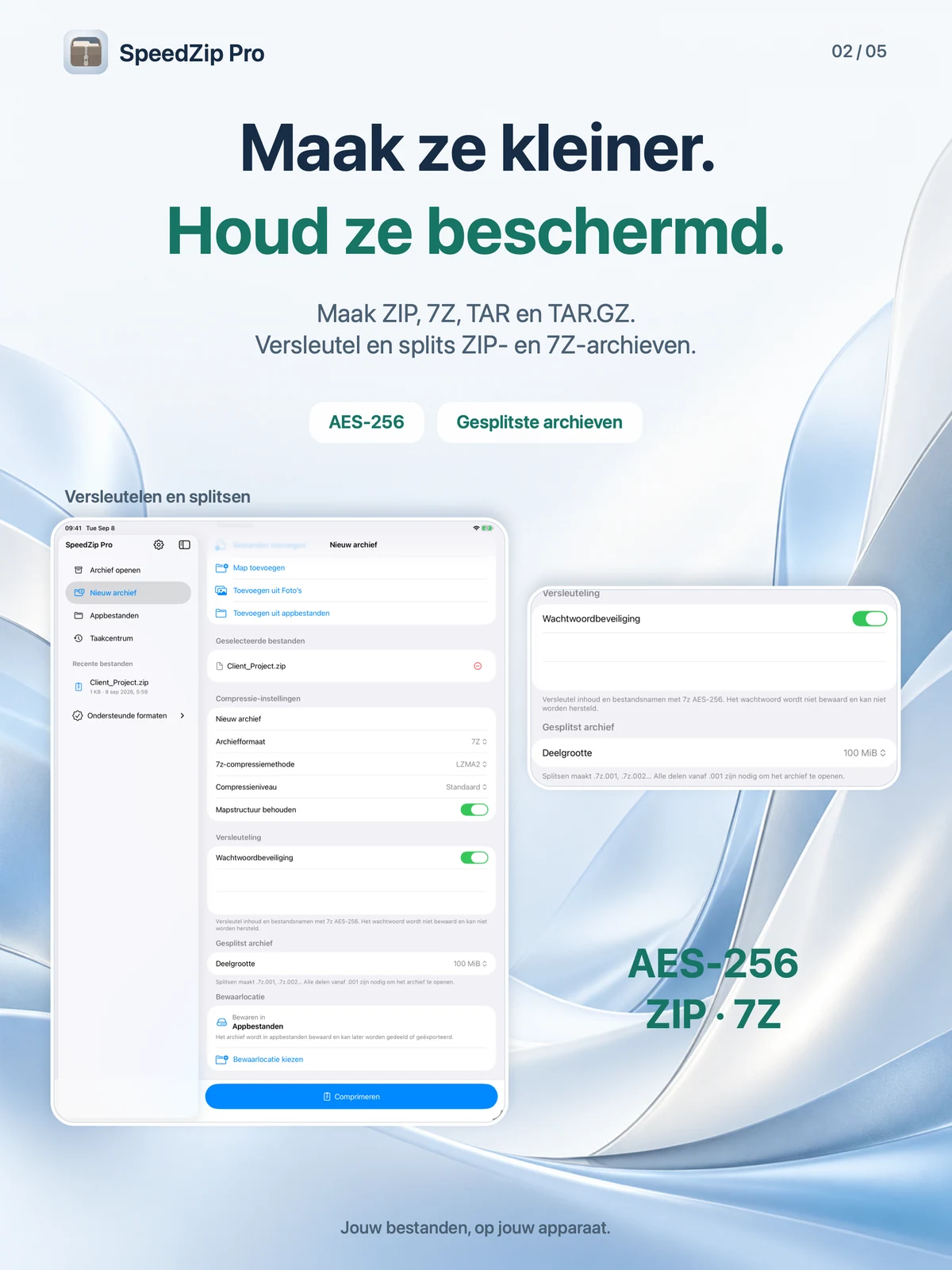 SpeedZip Pro · iPad · MAKEN, VERSLEUTELEN EN SPLITSEN