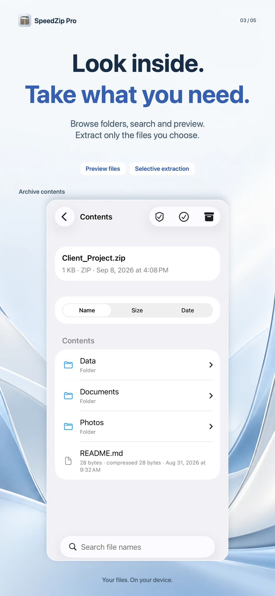 SpeedZip Pro · iPhone · LOOK INSIDE BEFORE EXTRACTING