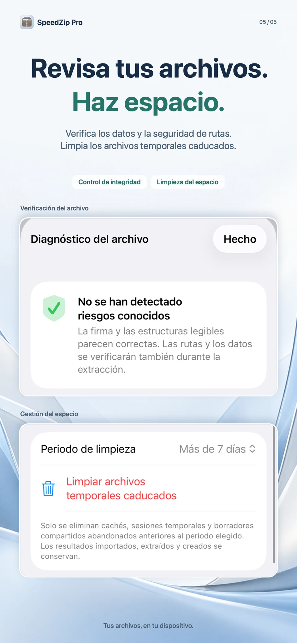 SpeedZip Pro · iPhone · VERIFICA Y LIMPIA