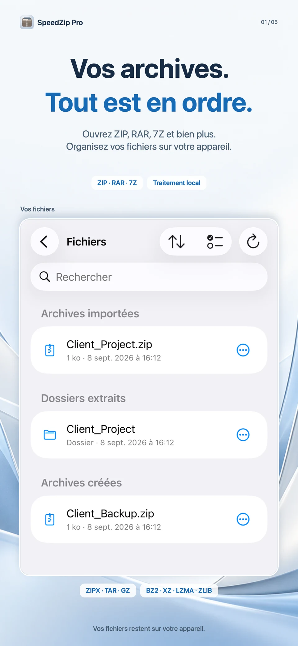 SpeedZip Pro · iPhone · OUVRIR ET EXTRAIRE