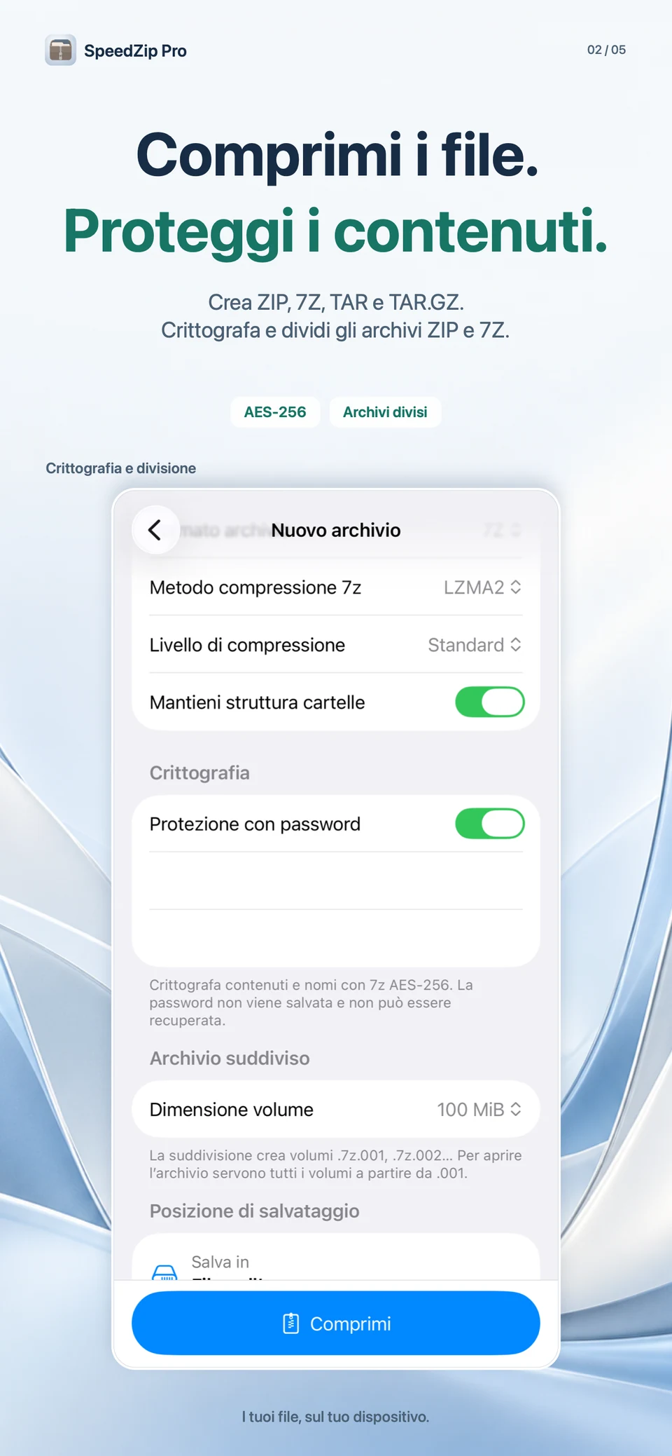 SpeedZip Pro · iPhone · CREA, CRITTOGRAFA E DIVIDI