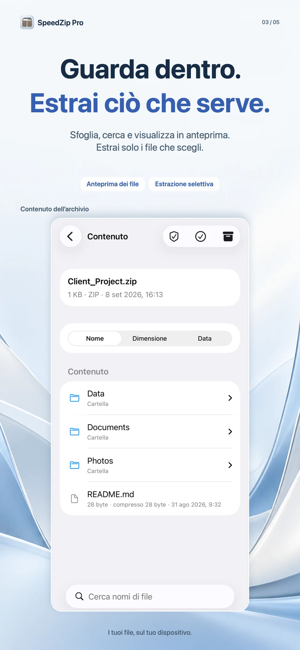 SpeedZip Pro · iPhone · GUARDA DENTRO PRIMA DI ESTRARRE