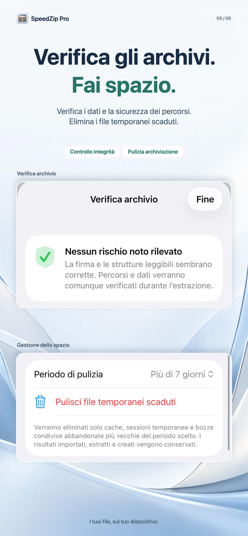 SpeedZip Pro · iPhone · VERIFICA E LIBERA SPAZIO