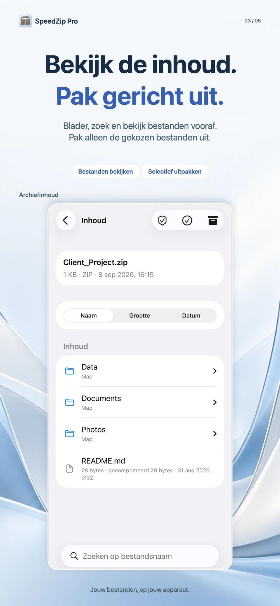 SpeedZip Pro · iPhone · EERST BEKIJKEN, DAN UITPAKKEN