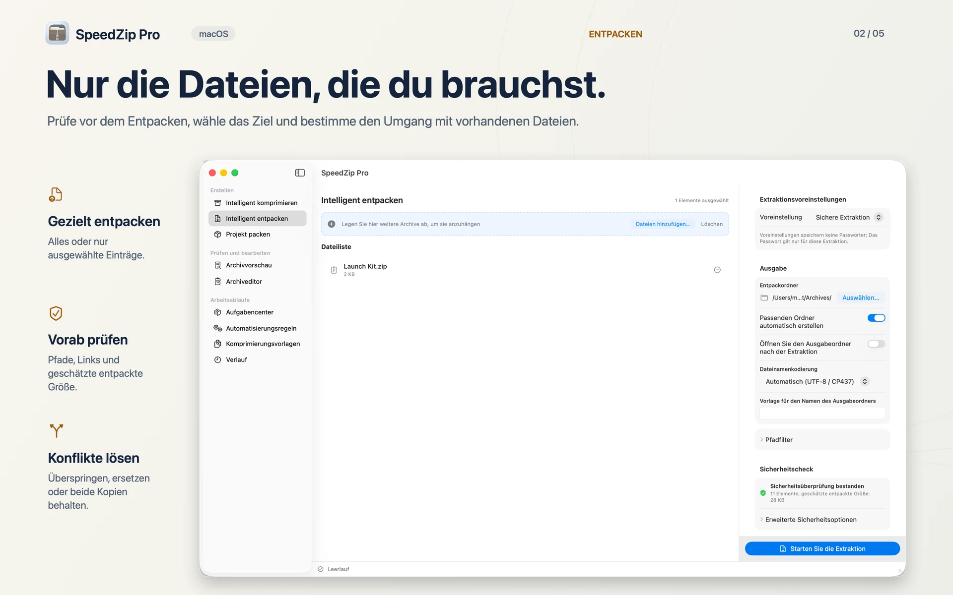 SpeedZip Pro · macOS · GEZIELT ENTPACKEN