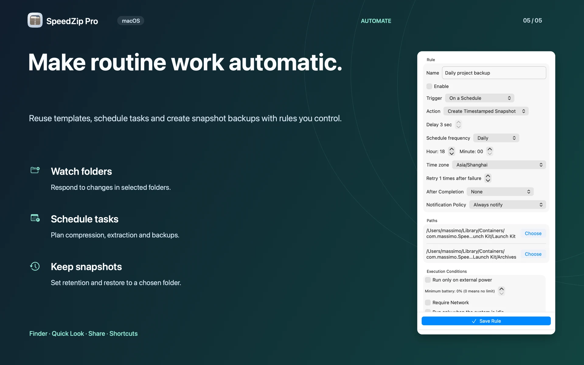 SpeedZip Pro · macOS · REUSE AND AUTOMATE