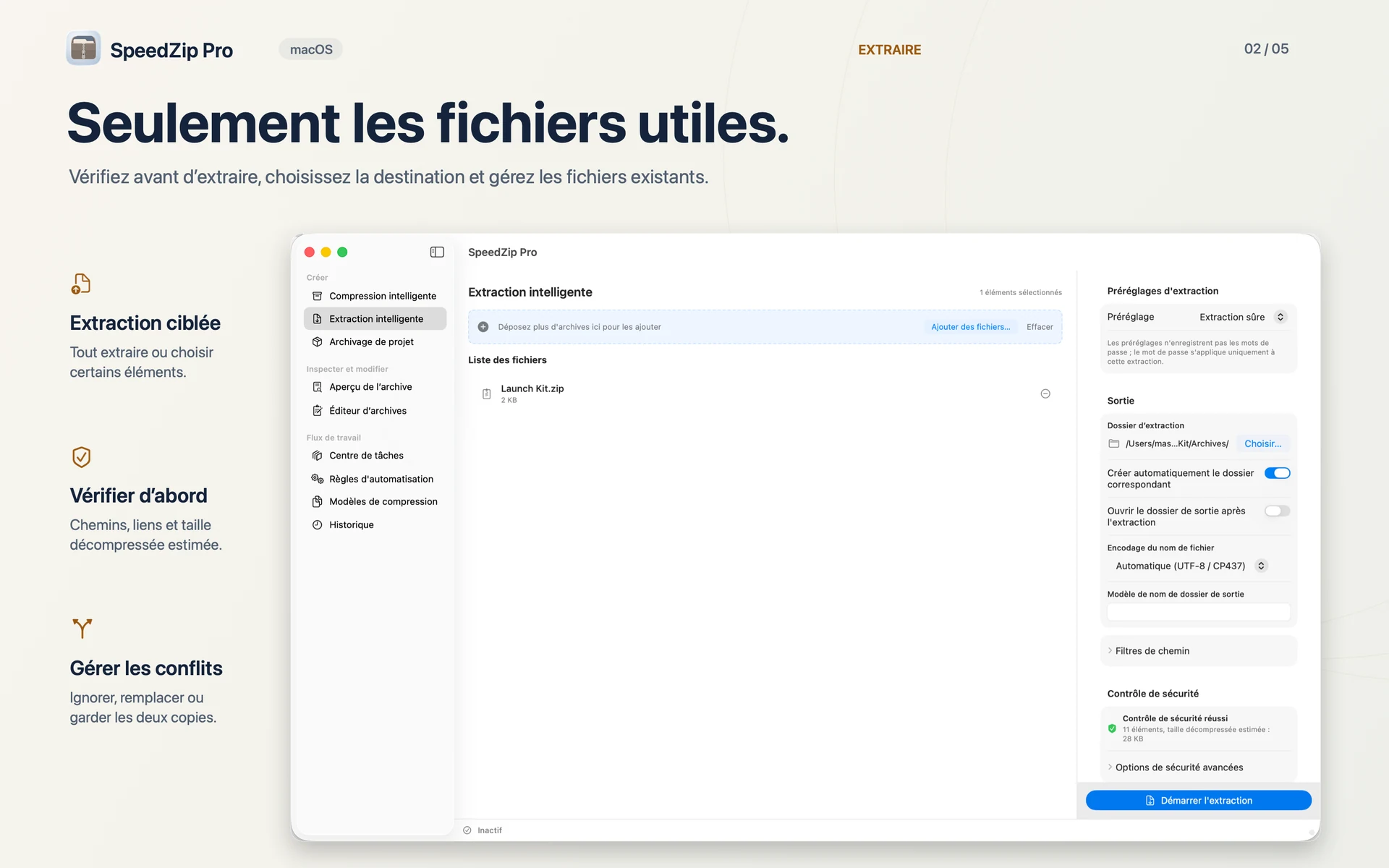 SpeedZip Pro · macOS · EXTRAIRE SELON VOS BESOINS