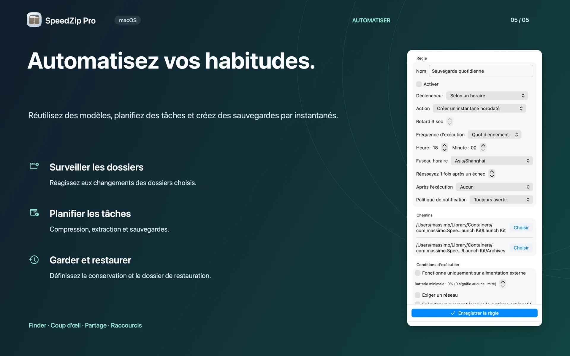 SpeedZip Pro · macOS · RÉUTILISER ET AUTOMATISER