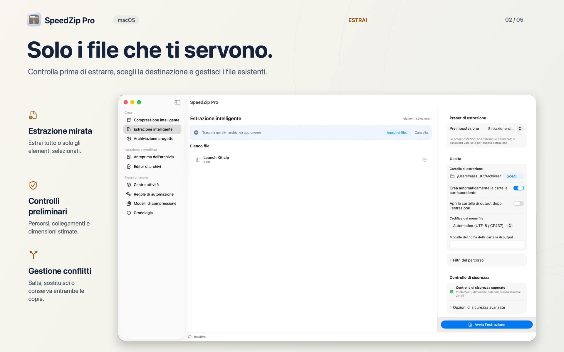 SpeedZip Pro · macOS · ESTRAI COME PREFERISCI