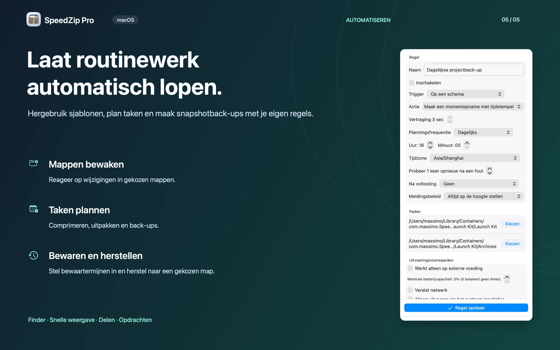 SpeedZip Pro · macOS · HERGEBRUIKEN EN AUTOMATISEREN