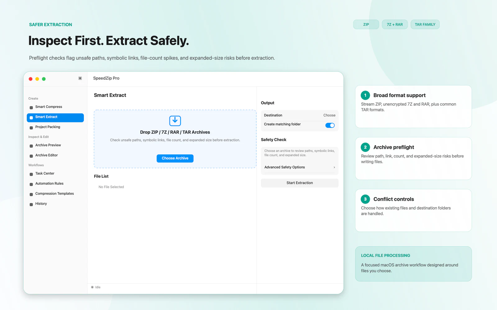 SpeedZip Pro archive safety checks before extraction on macOS