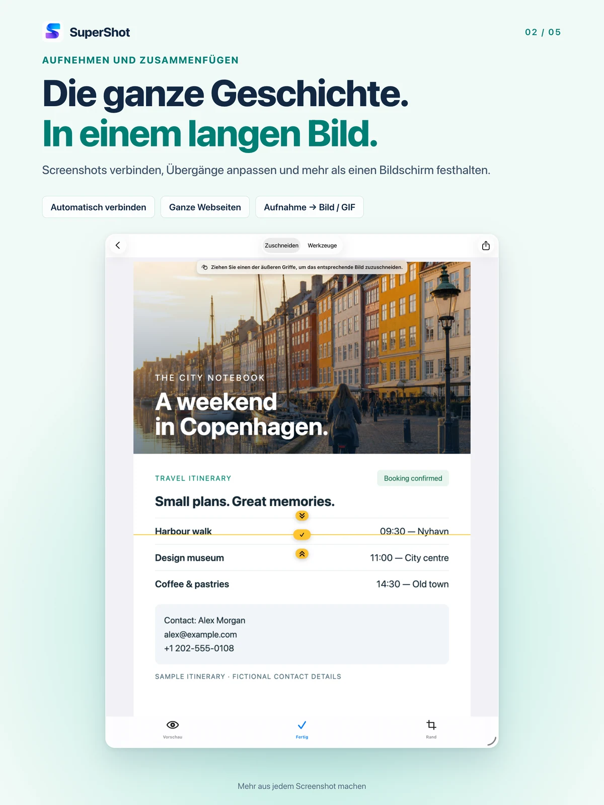SuperShot · iPad · LANGE INHALTE ZUSAMMENFÜGEN
