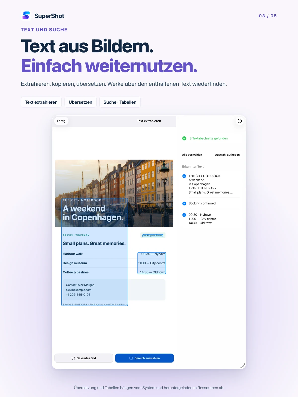 SuperShot · iPad · TEXT UND TABELLEN NUTZEN