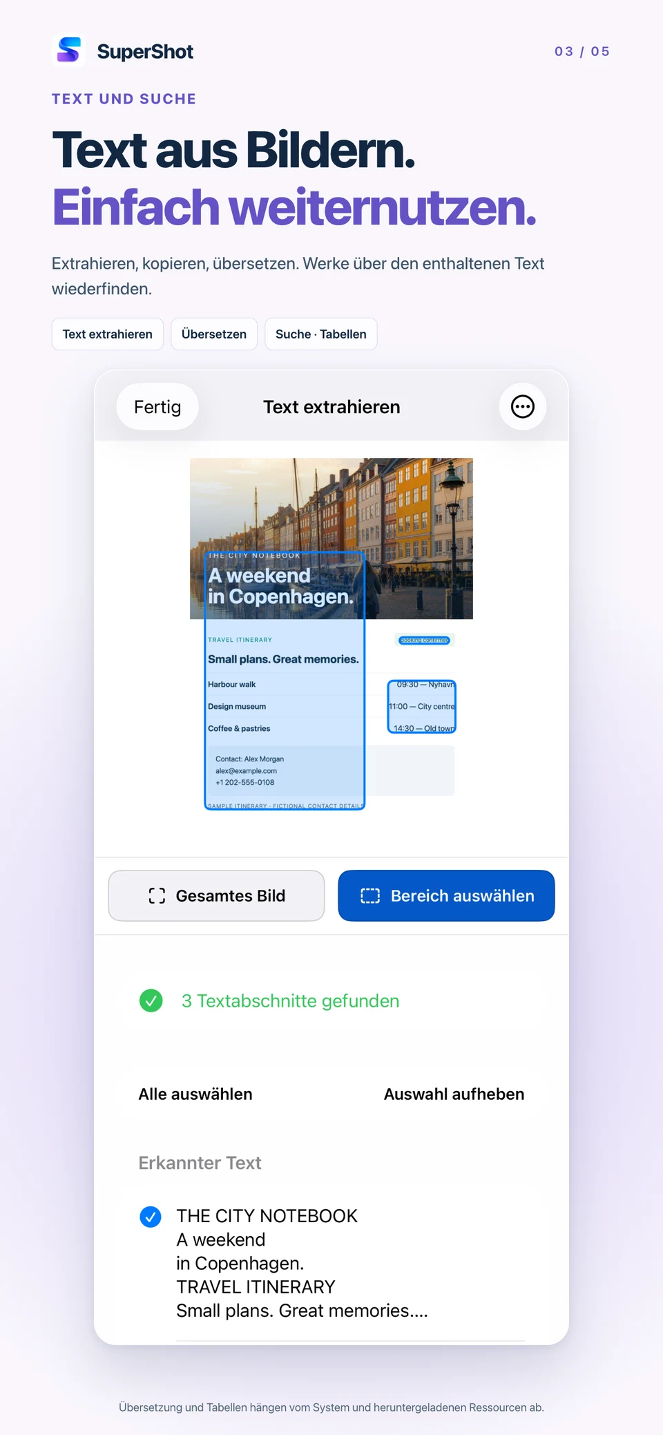 SuperShot · iPhone · TEXT UND TABELLEN NUTZEN