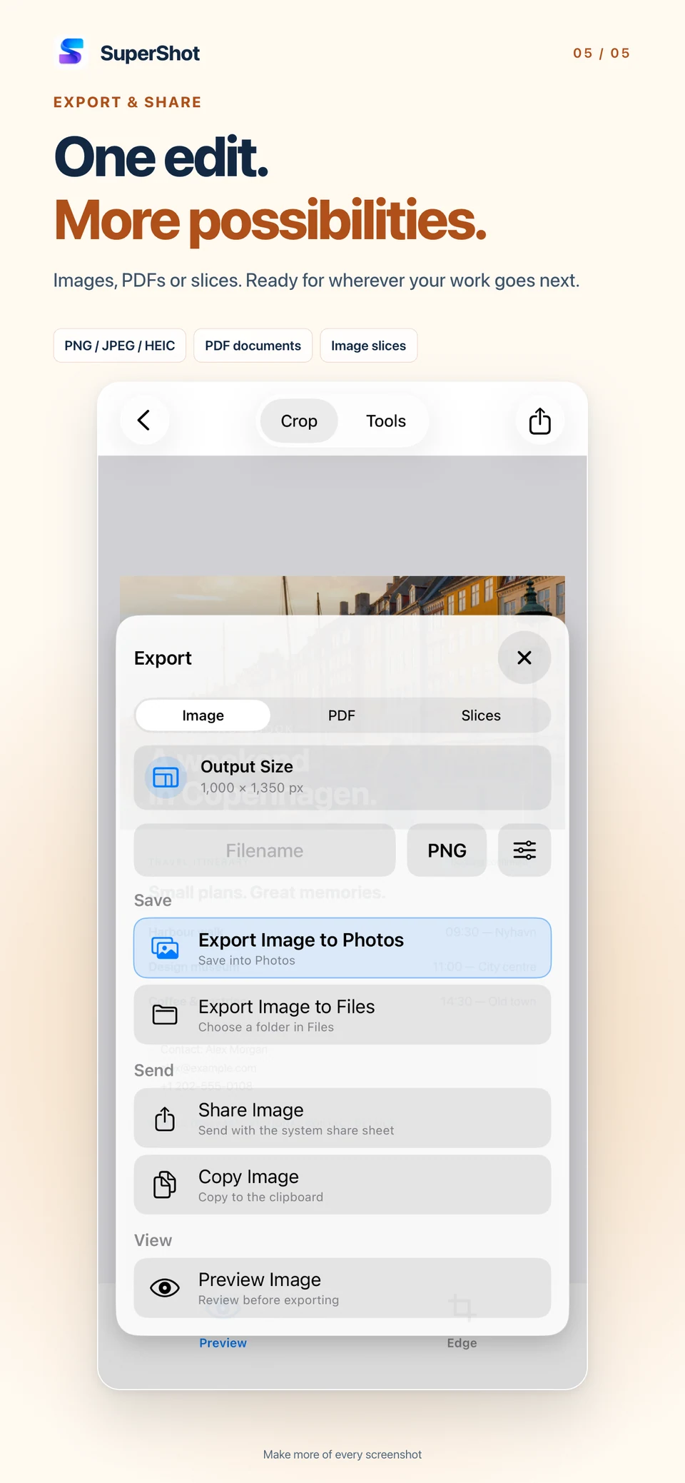 SuperShot · iPhone · EXPORT YOUR WAY