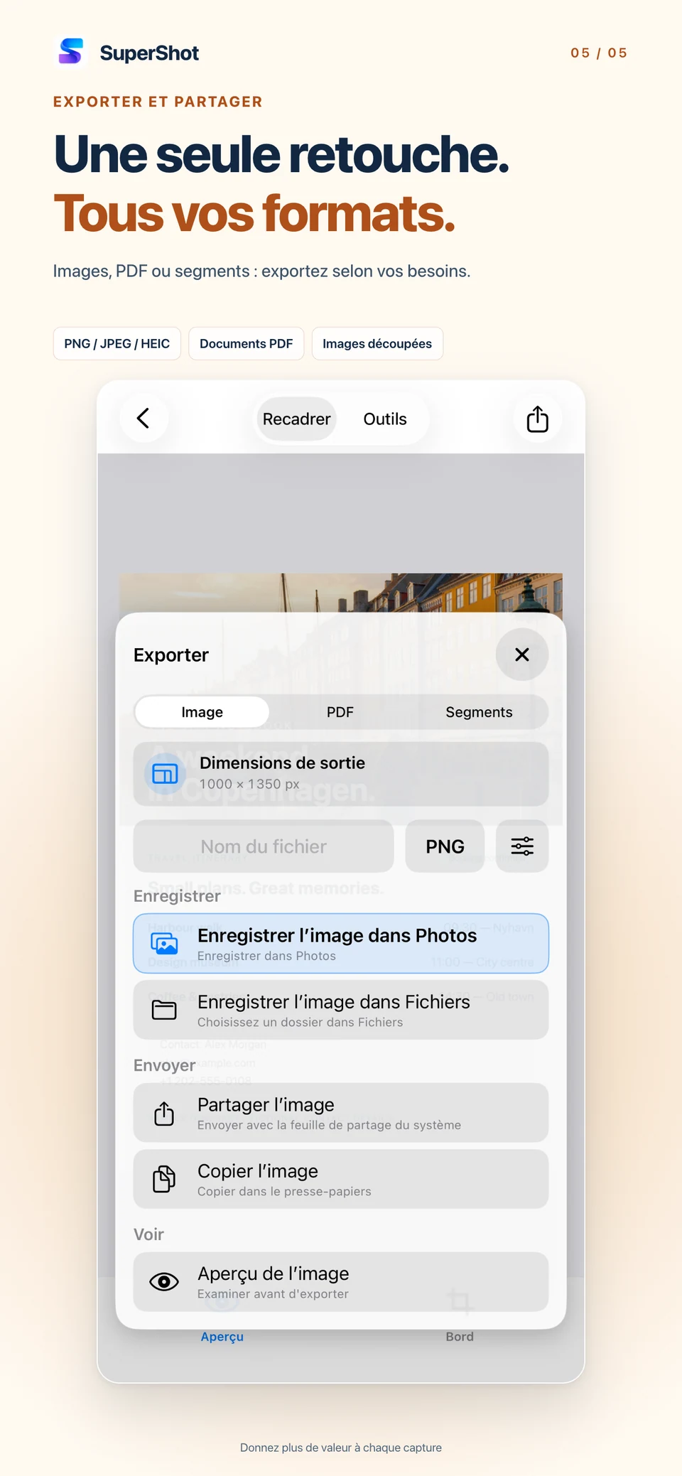 SuperShot · iPhone · EXPORTEZ SELON VOS BESOINS