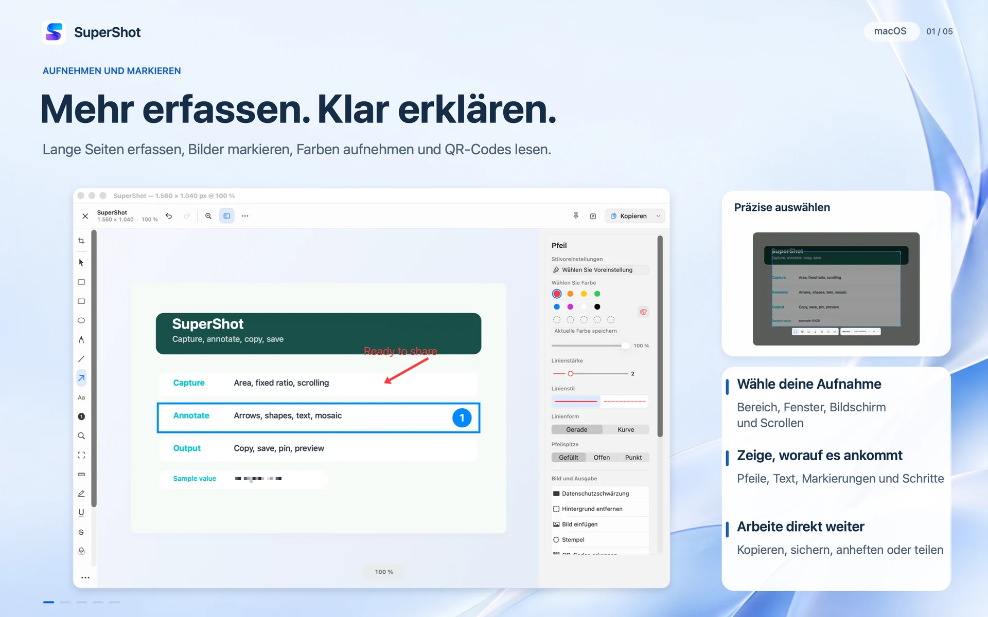 SuperShot · macOS · AUFNEHMEN UND MARKIEREN