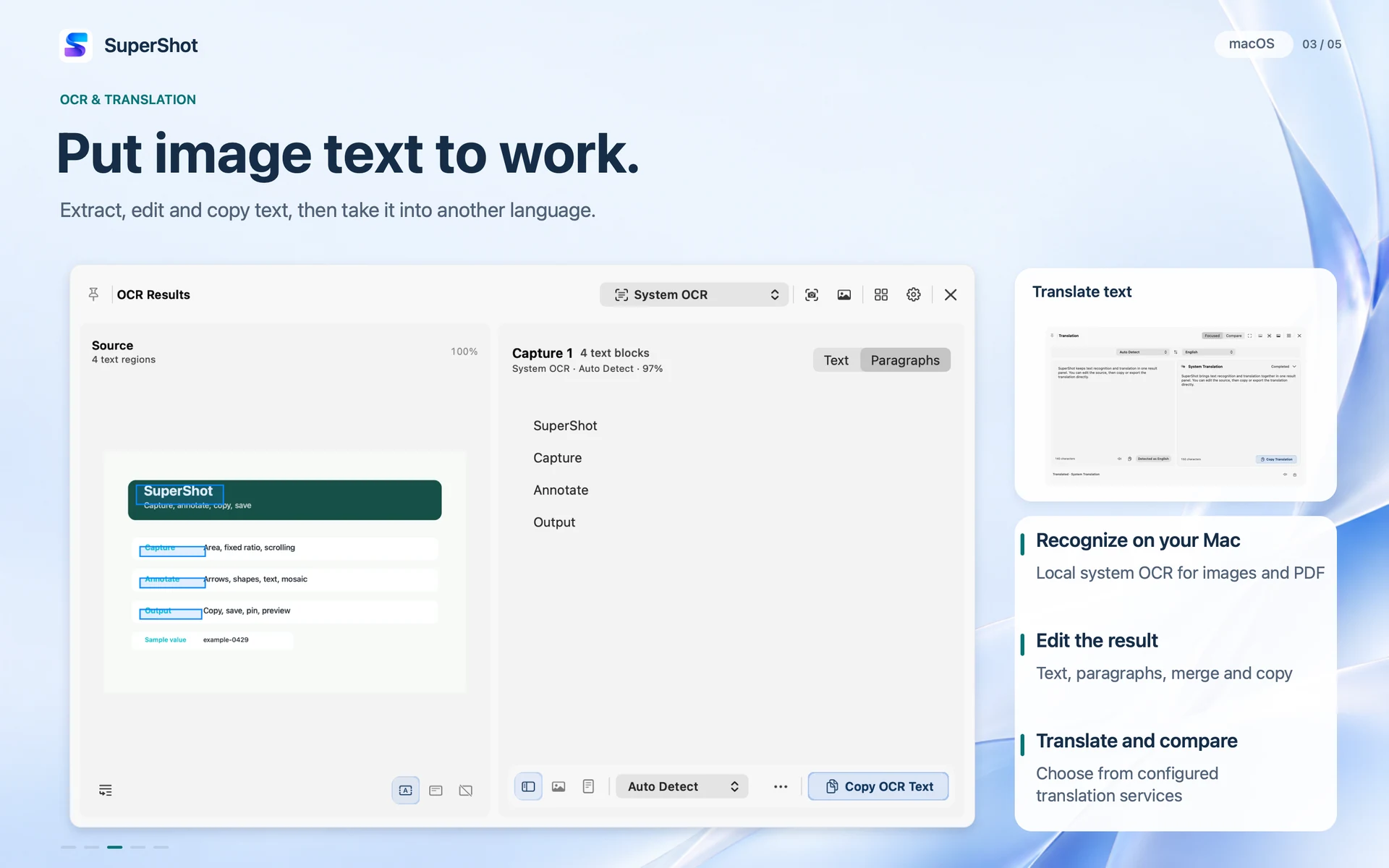 SuperShot · macOS · OCR & TRANSLATION