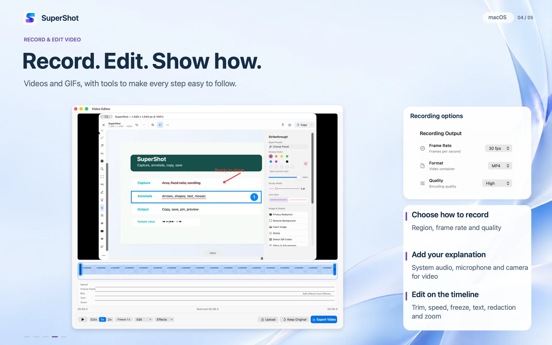SuperShot · macOS · RECORD & EDIT VIDEO