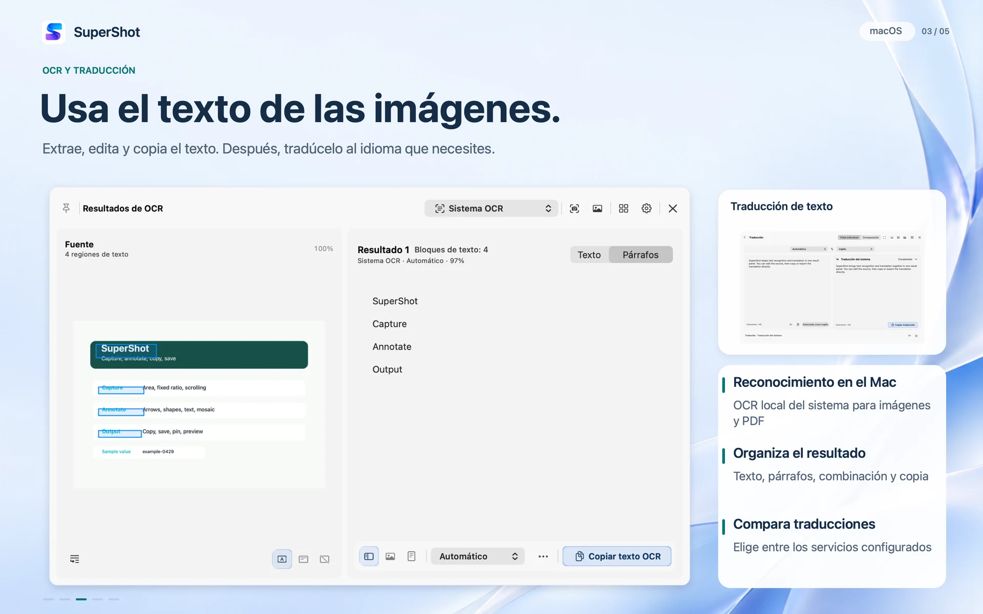 SuperShot · macOS · OCR Y TRADUCCIÓN