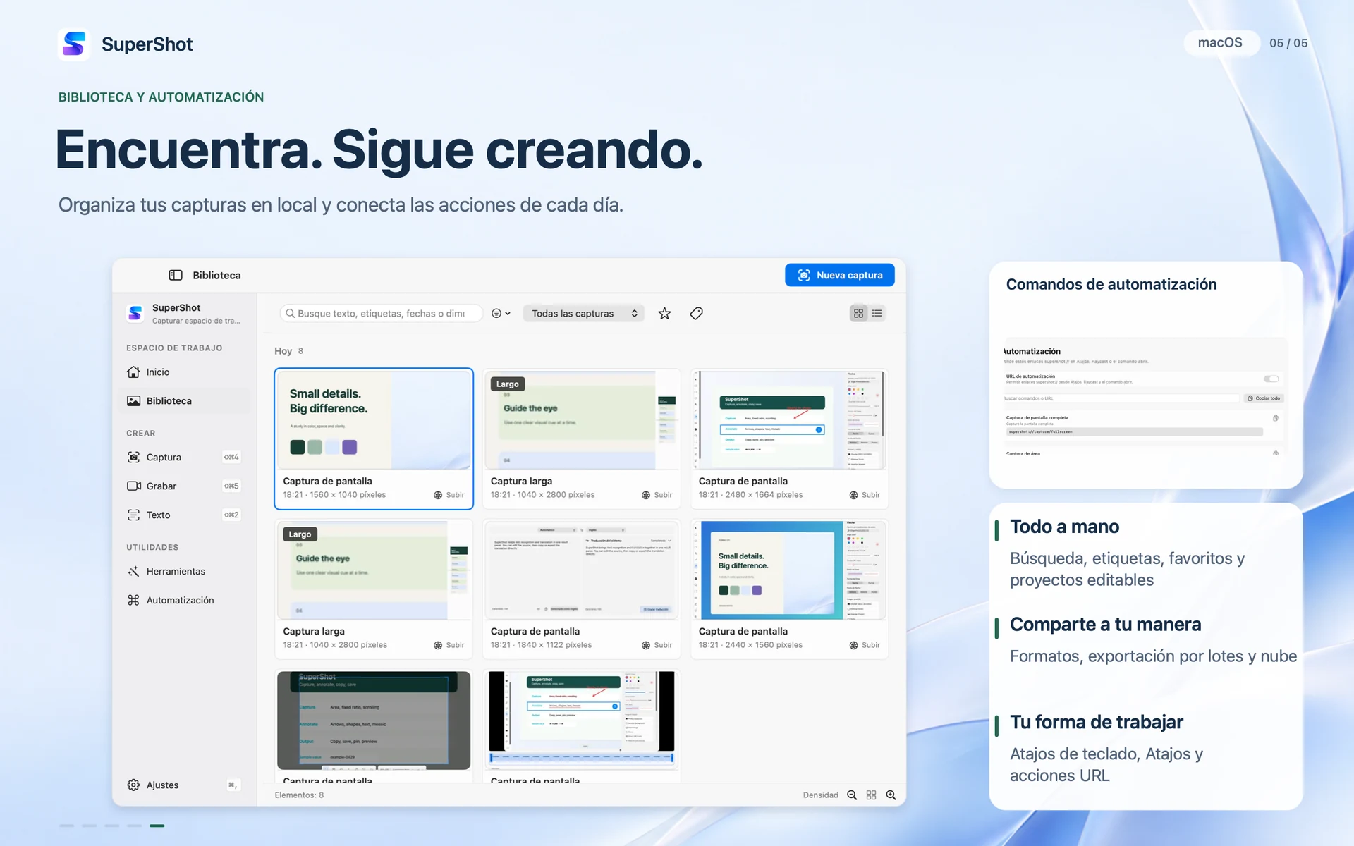 SuperShot · macOS · BIBLIOTECA Y AUTOMATIZACIÓN