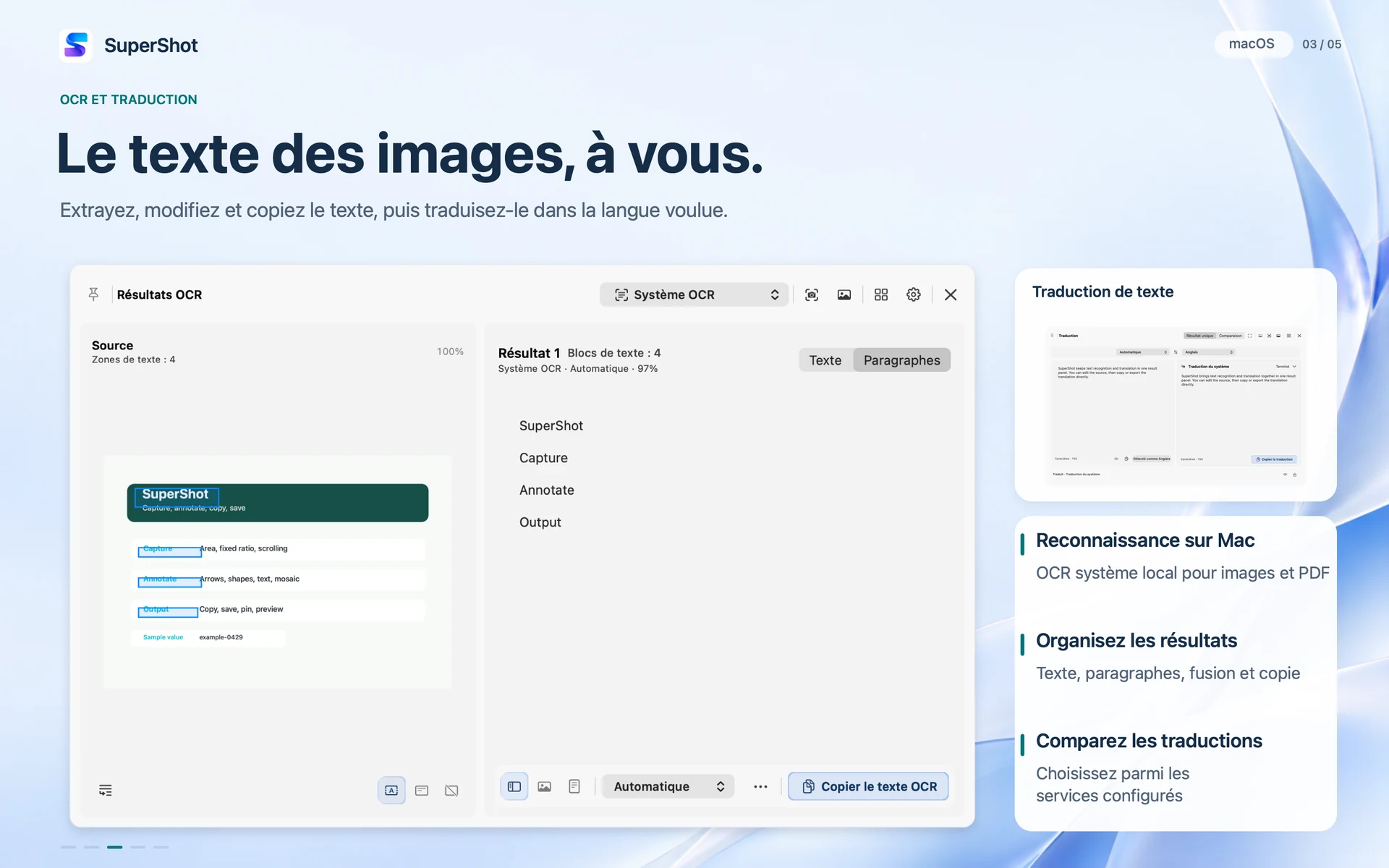SuperShot · macOS · OCR ET TRADUCTION