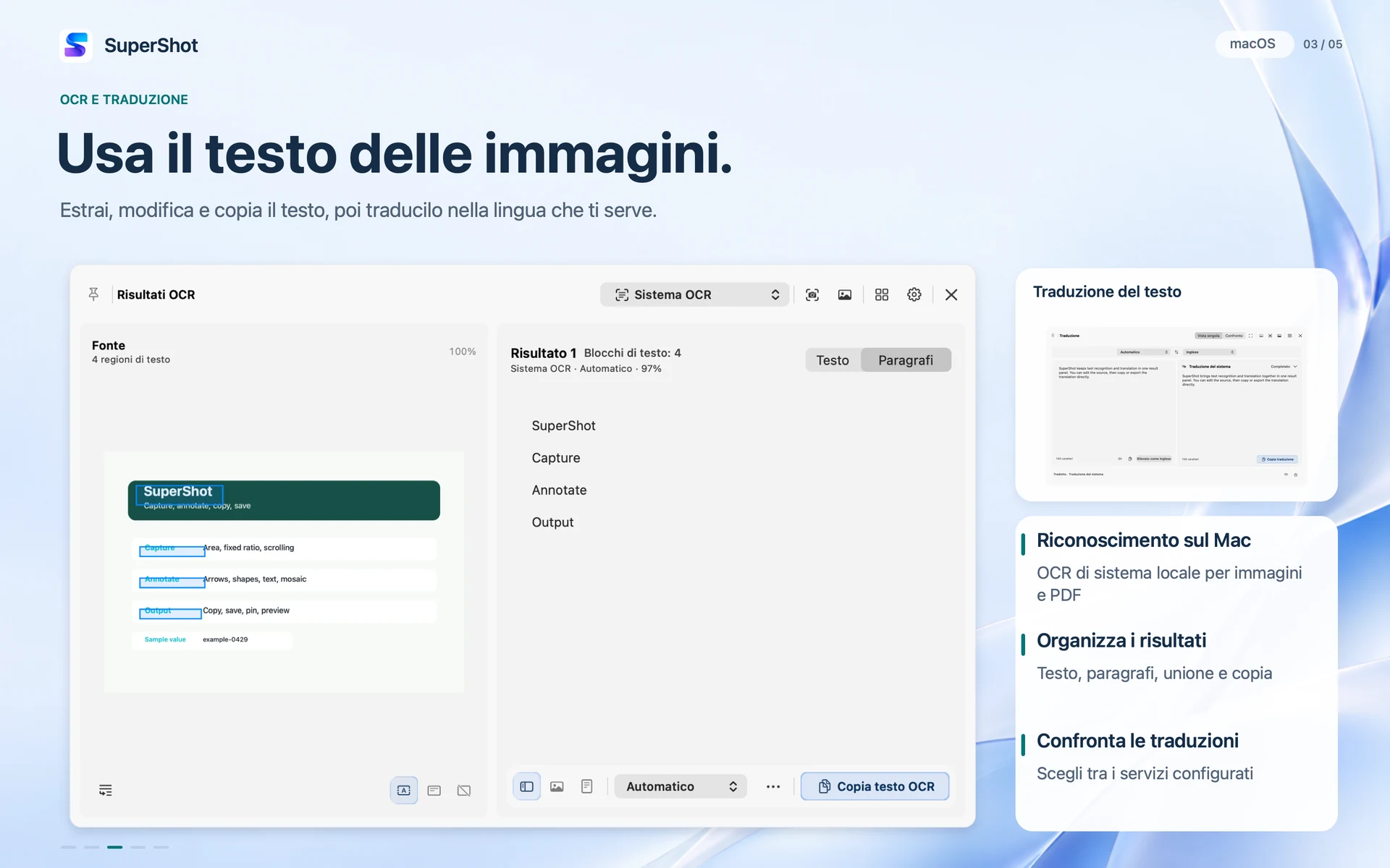 SuperShot · macOS · OCR E TRADUZIONE