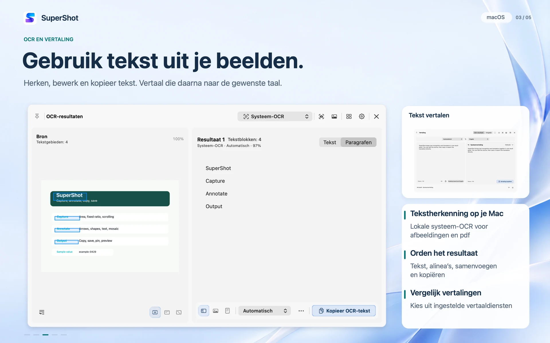 SuperShot · macOS · OCR EN VERTALING