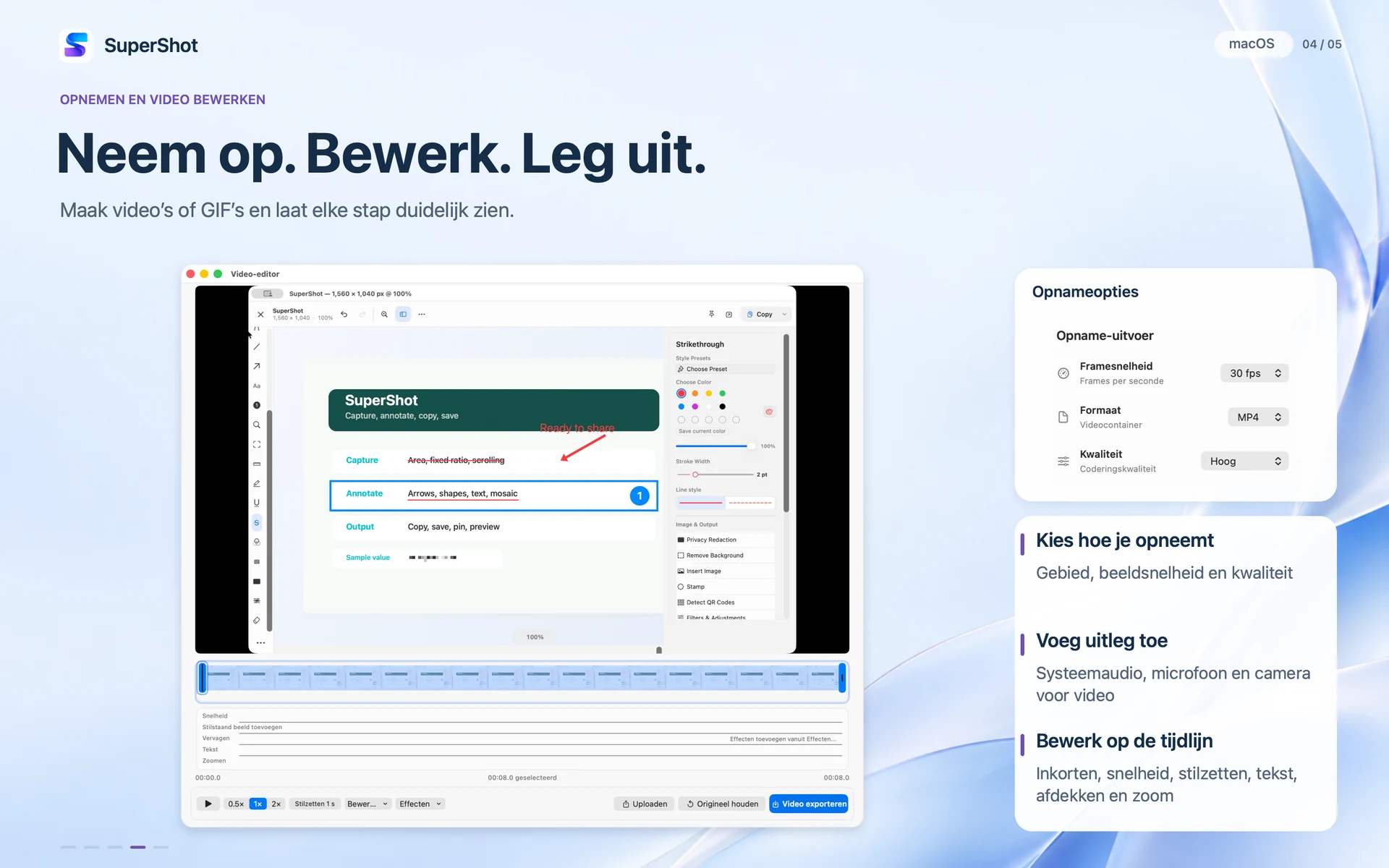 SuperShot · macOS · OPNEMEN EN VIDEO BEWERKEN