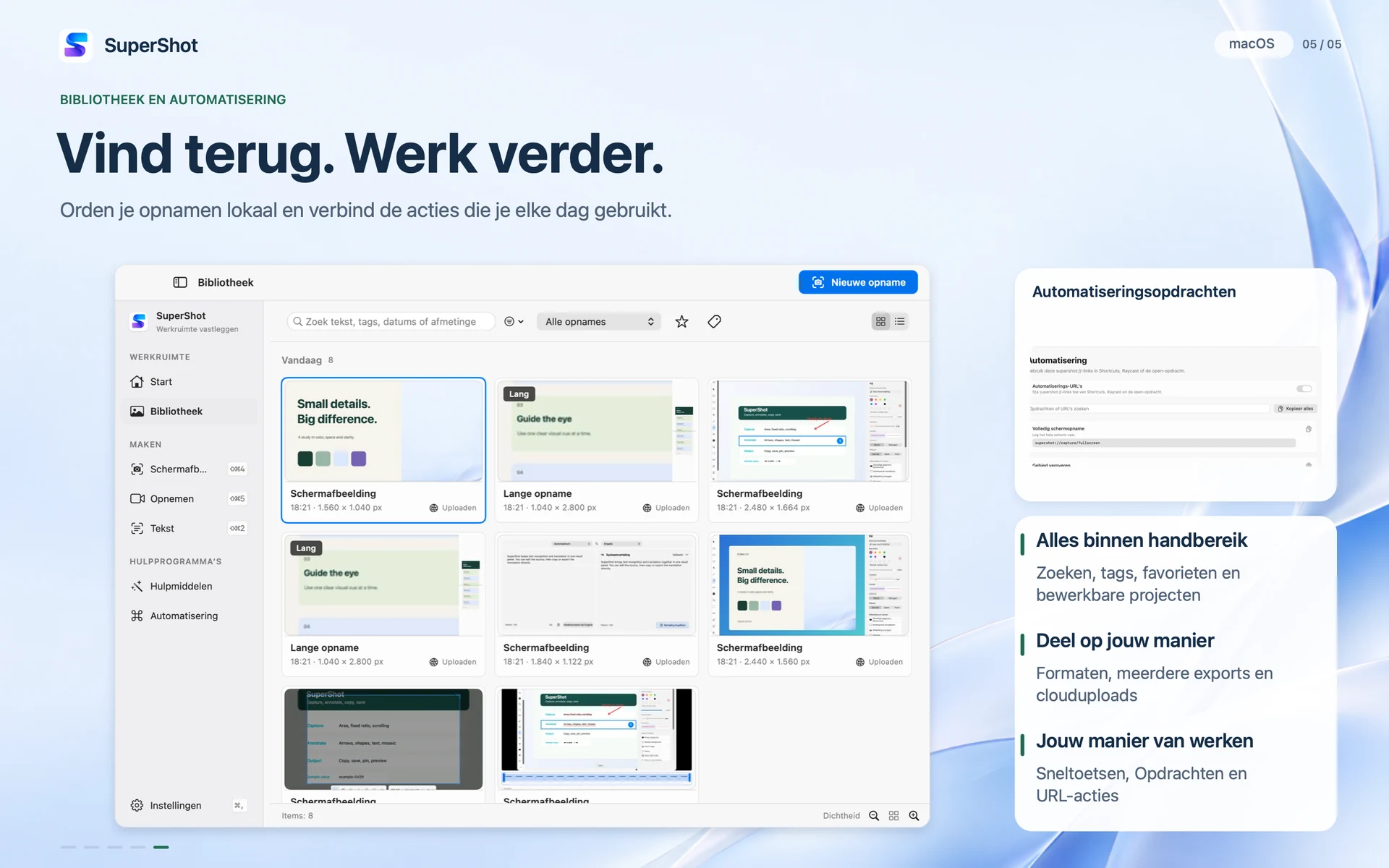 SuperShot · macOS · BIBLIOTHEEK EN AUTOMATISERING