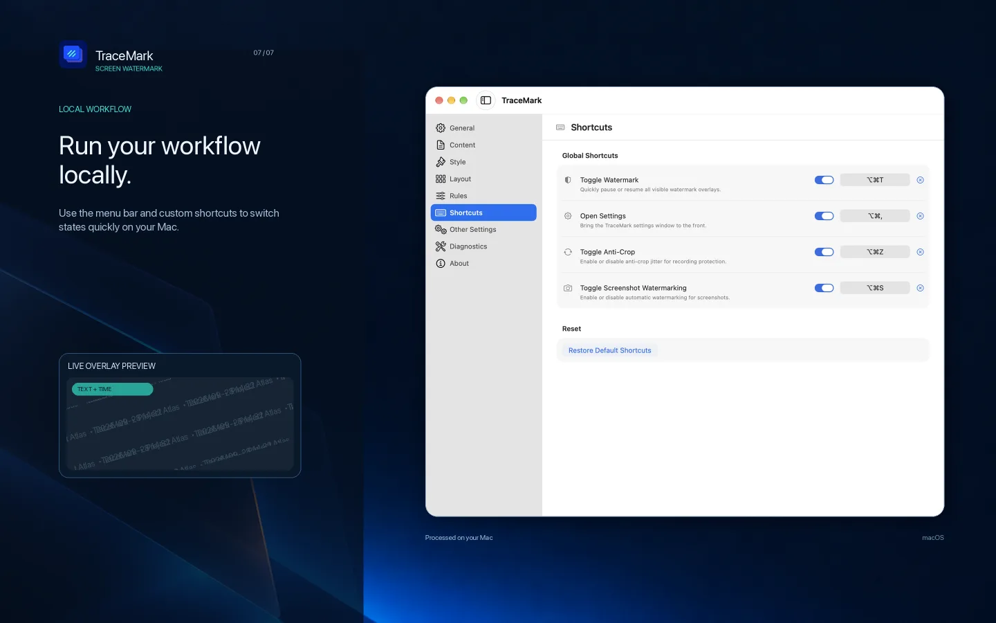 TraceMark · LOCAL PROCESSING AND OPTIONAL PERMISSIONS